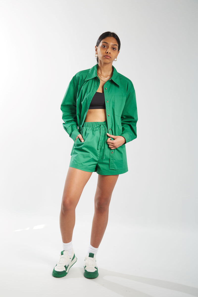 Oversized Cotton Shirt Set - Jade