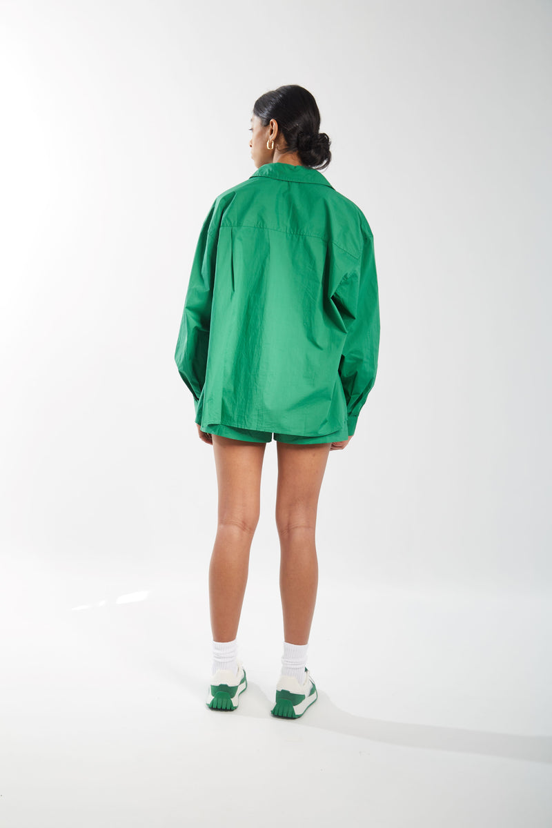 Oversized Cotton Shirt Set - Jade