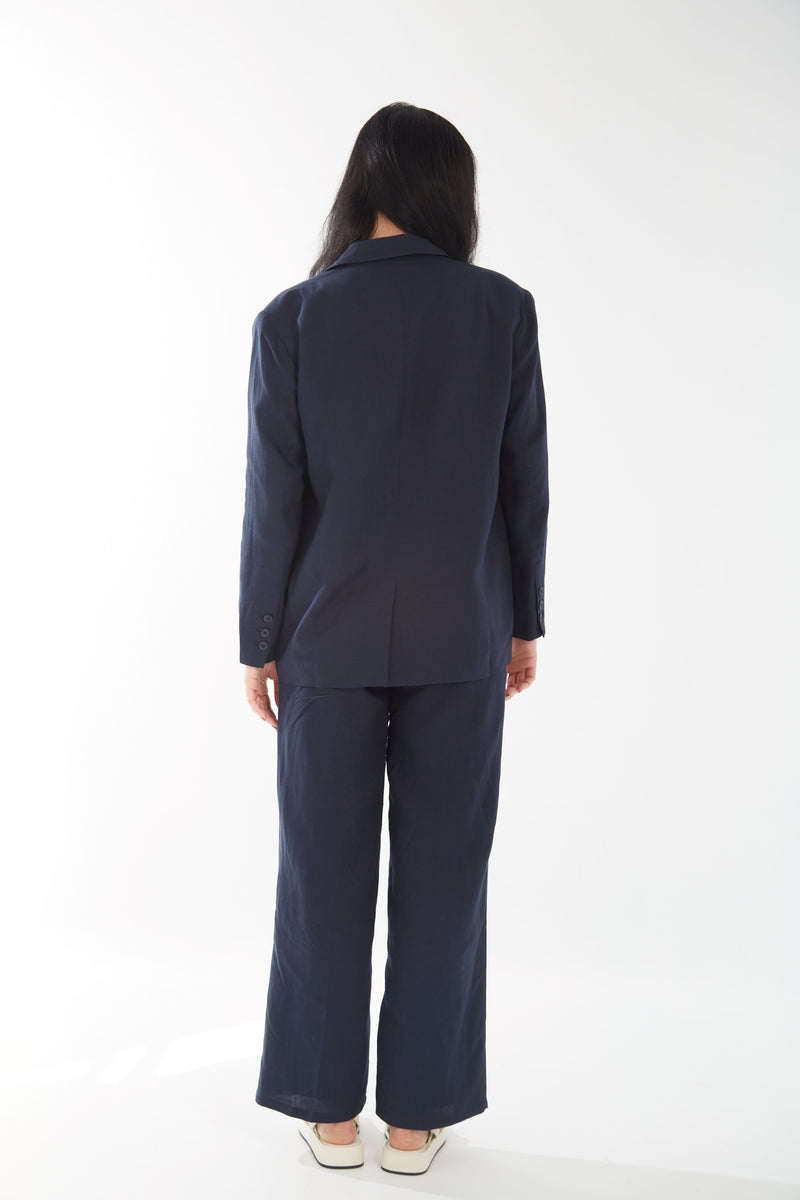 Linen Blend Blazer - Midnight