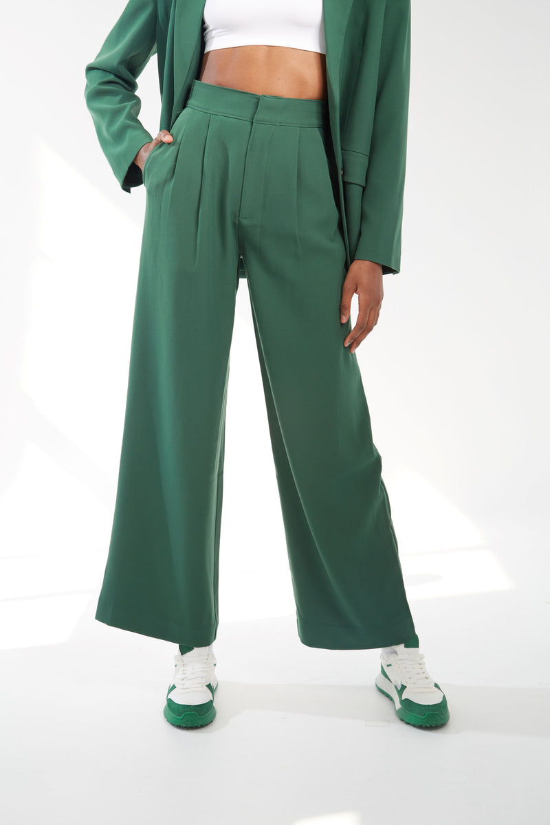 Pleated Wide Leg Trousers - Emerald – Moonynyc