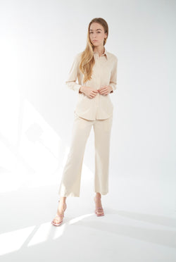 Linen Blend Drawstring Pant - Oat