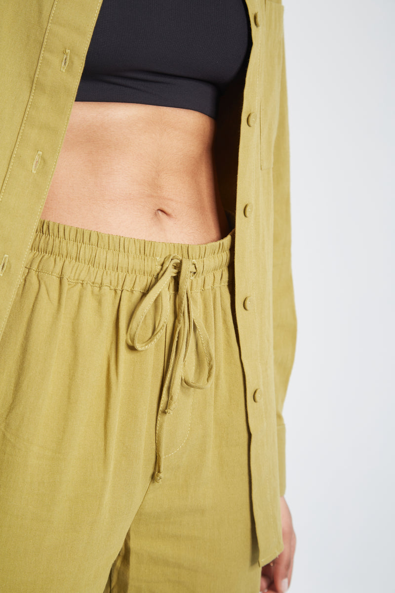 Linen Blend Drawstring Pant - Avocado