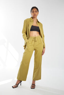 Linen Blend Drawstring Pant - Avocado