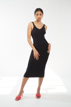 Ribbed Knit Midi Dress - Onyx