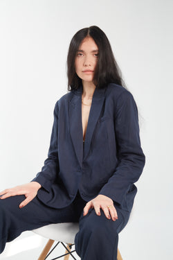 Linen Blend Blazer - Midnight