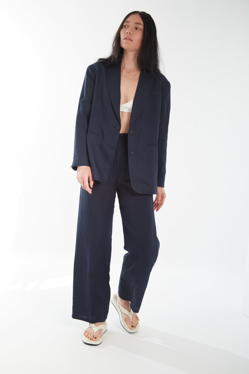 Linen Blend Blazer - Midnight