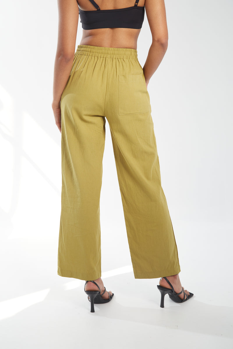 Linen Blend Drawstring Pant - Avocado