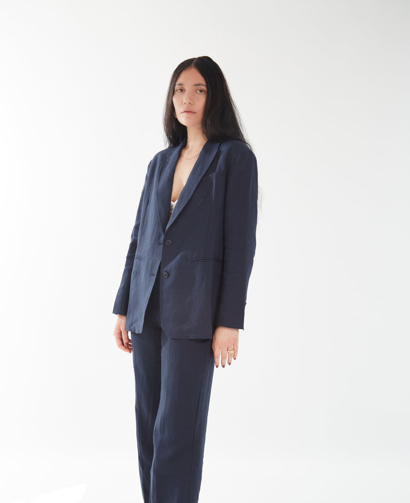 Linen Blend Blazer - Midnight