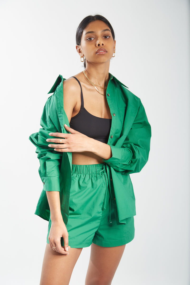 Oversized Cotton Shirt Set - Jade