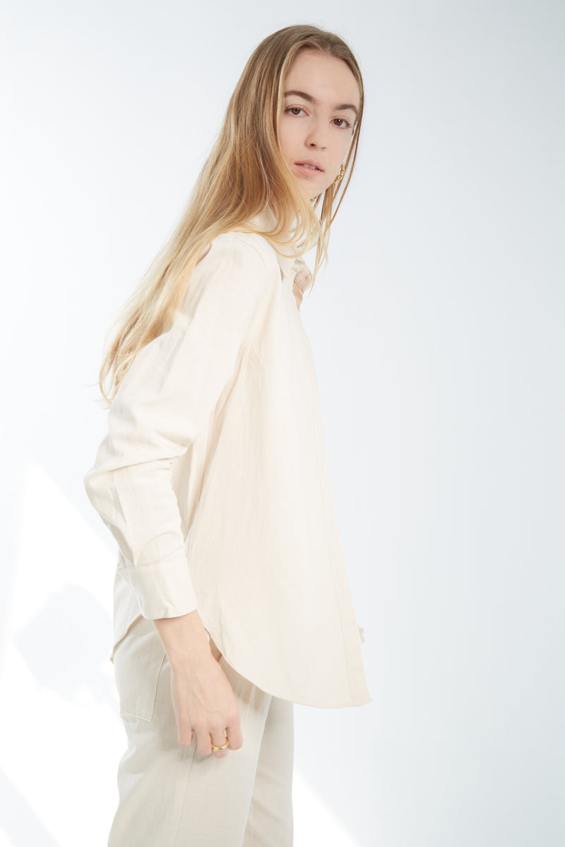 Linen Blend Button Shirt - Oat