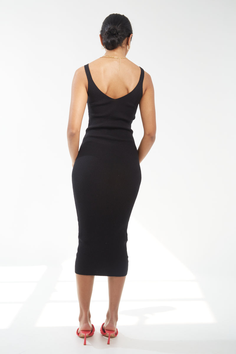 Ribbed Knit Midi Dress - Onyx