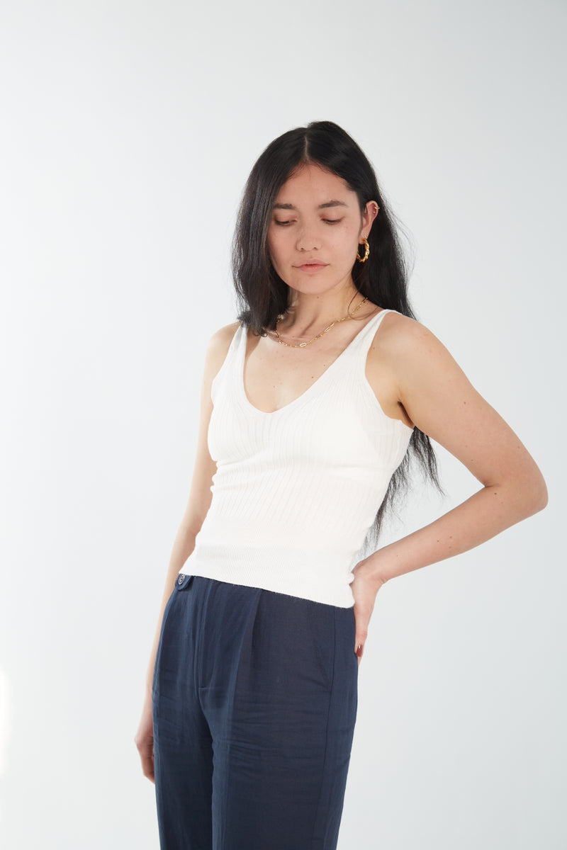 Ribbed Knit Tank - White