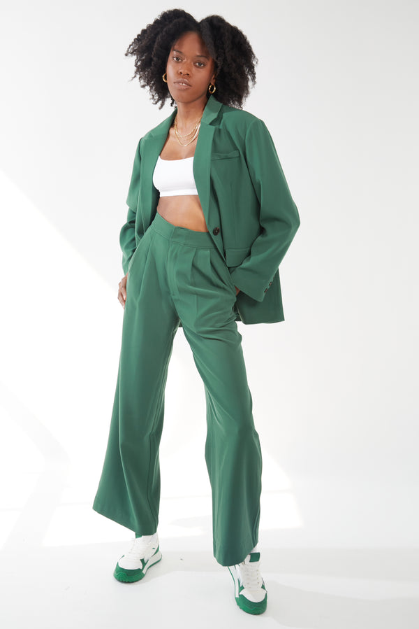 Pleated Wide Leg Trousers - Emerald