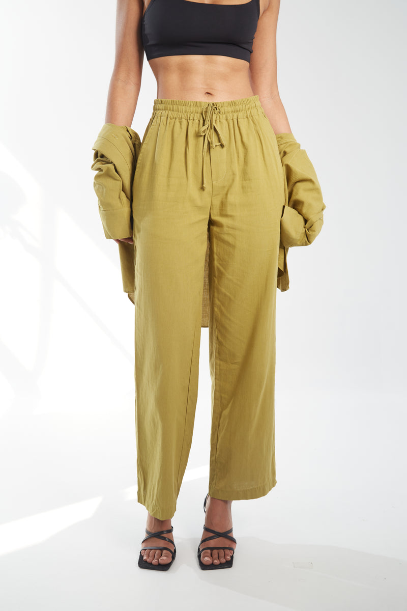 Linen Blend Drawstring Pant - Avocado