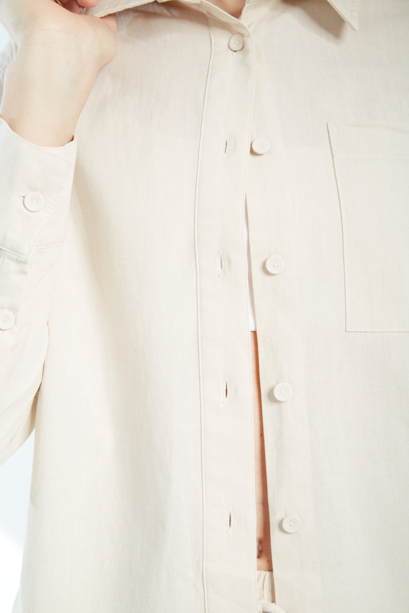 Linen Blend Button Shirt - Oat