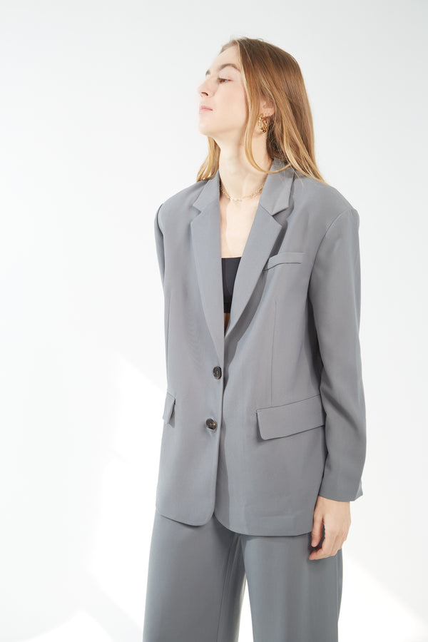 Oversized Structure Blazer - Steel Grey