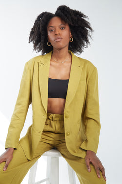 Linen Blend Blazer - Key Lime