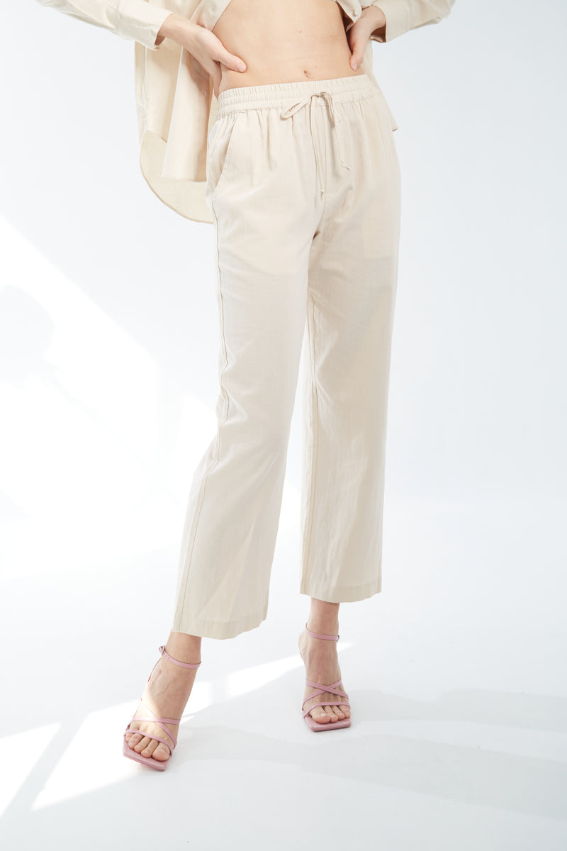 Linen Blend Drawstring Pant - Oat