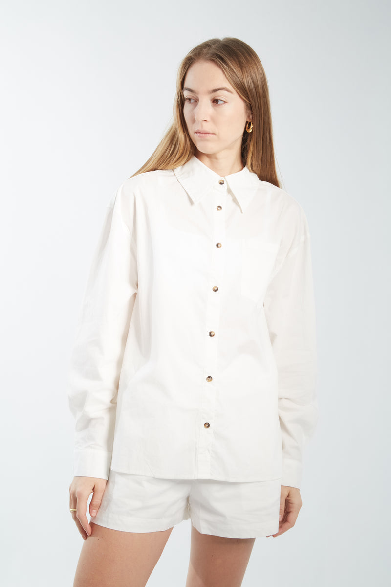 Oversized Cotton Shirt Set - White