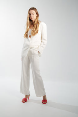 Linen Blend Wide Leg Trousers - White