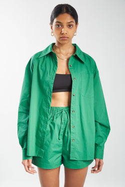 Oversized Cotton Shirt Set - Jade